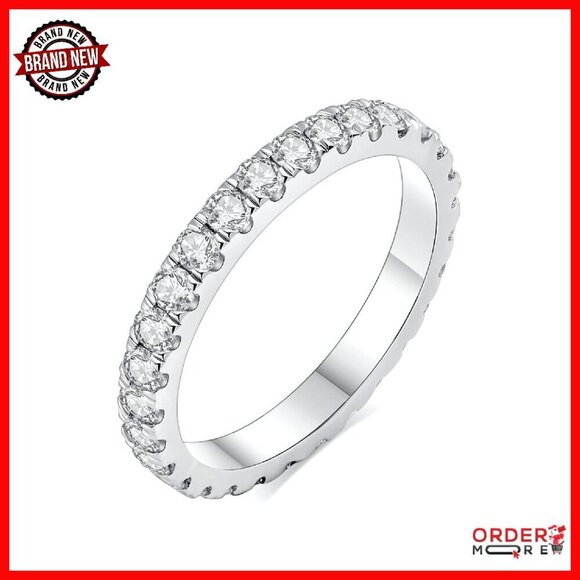 Jewelry - 925 Sterling Silver Moissanite Wedding Band Size 7 Eternity Ring
